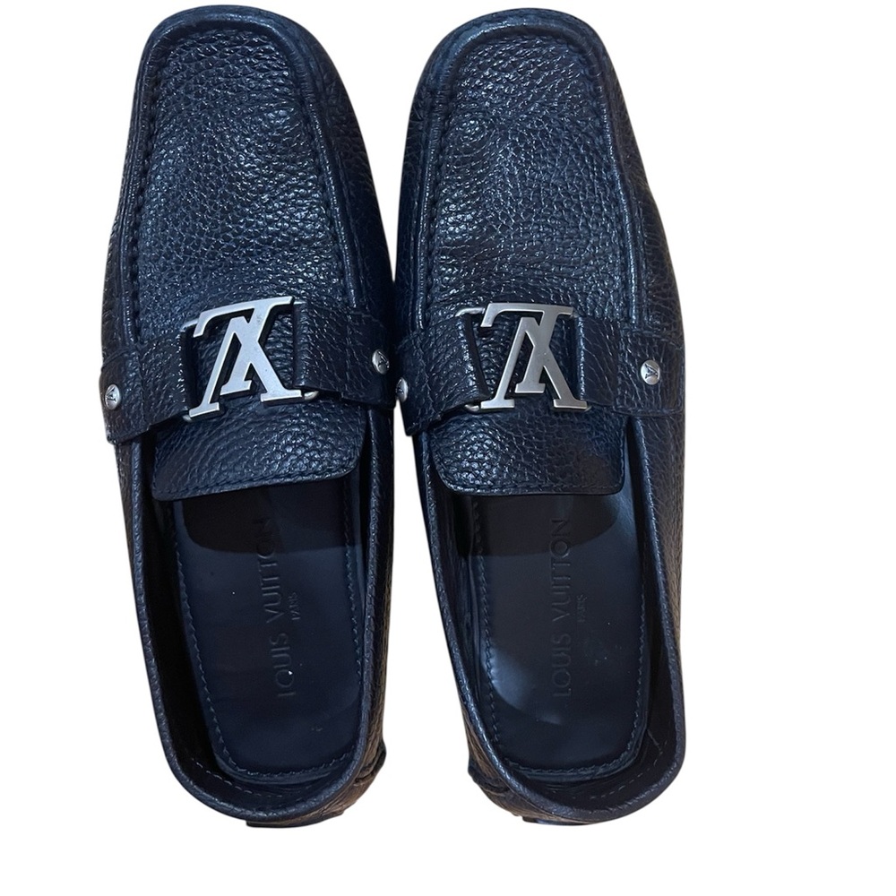 Louis Vuitton Men's Black Loafers with Silver Accent sz 7.5